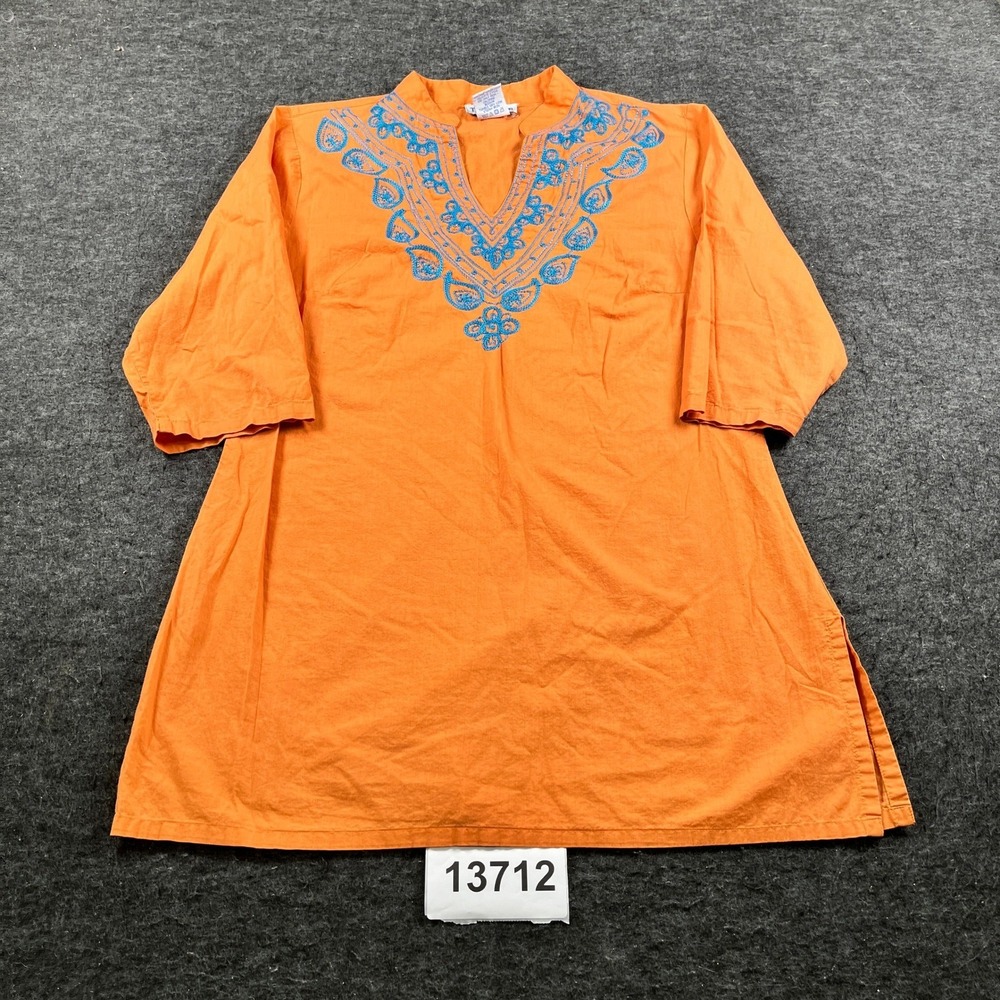 The Paragon Tunic Top Womens L Orange Excellent Embroidered Cotton Boho Top